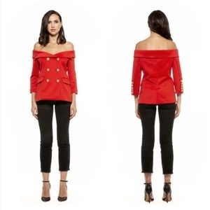 ALEXIA ADMOR ARIEL OFF SHOULDER RED BLAZER